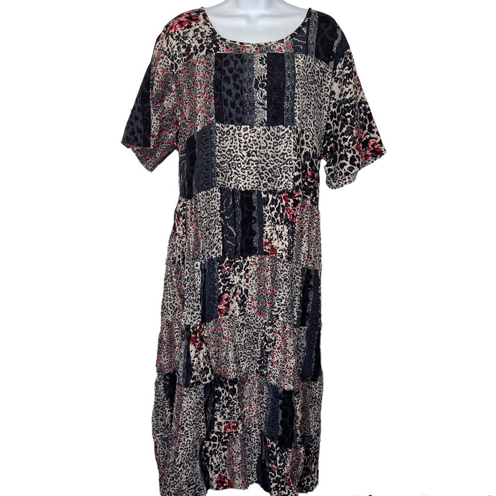 Jewel Queen Vintage Patchwork Crinkle Dress NWT